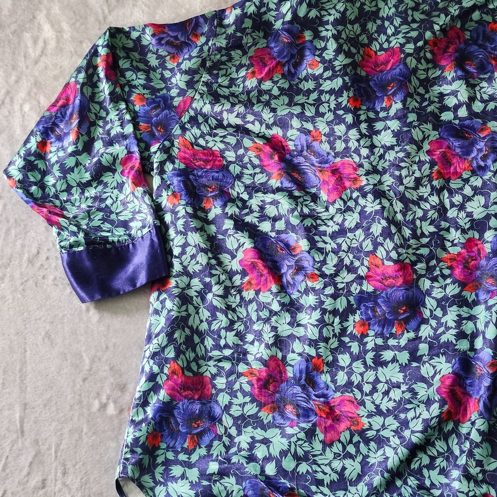 Vintage 1980s Women's Kathryn Pajamas Kimono Size M Floral Purple - Picture 13 of 15
